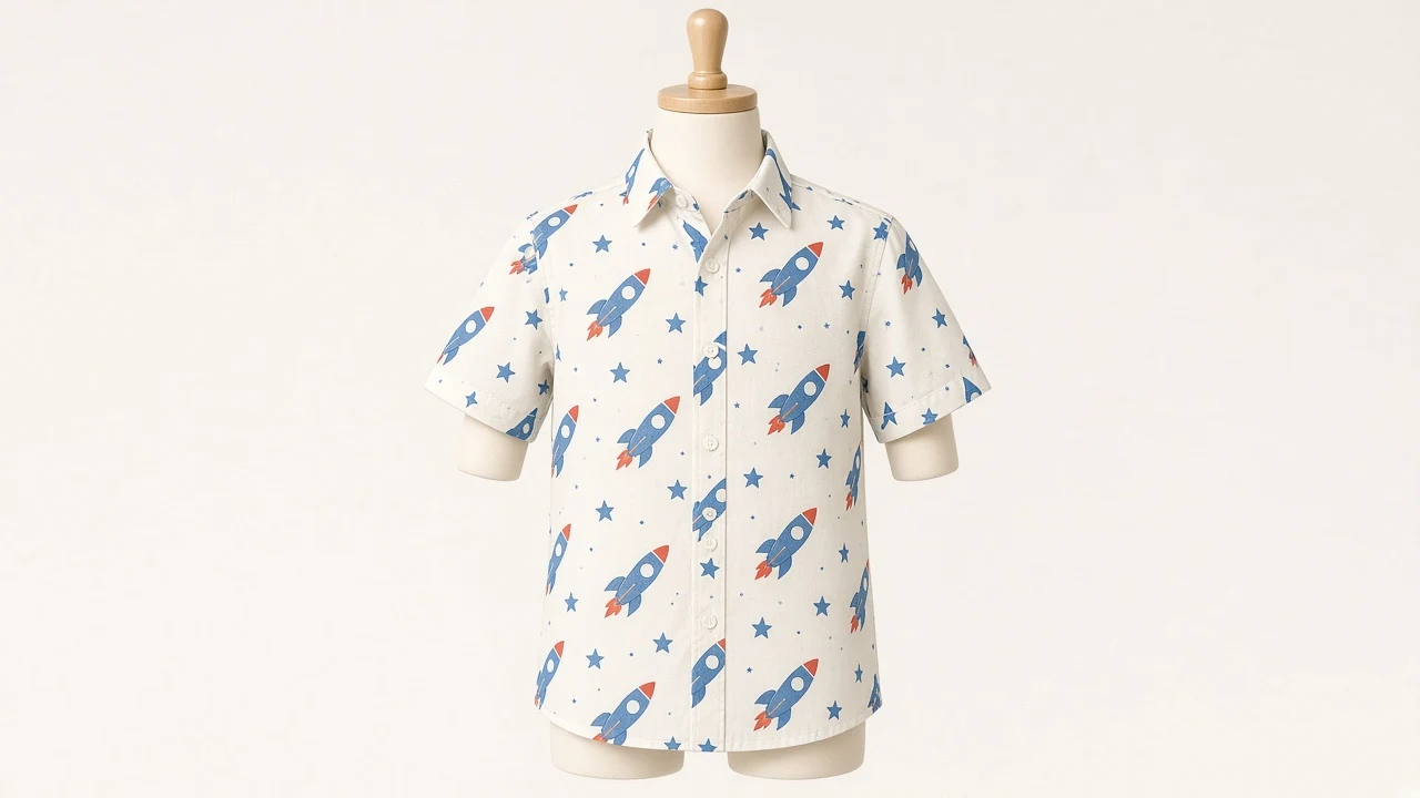 Blue Rocket Print Shirt – Boys' Space Rocket Print Cotton Shirt | Custom Tailored Kids