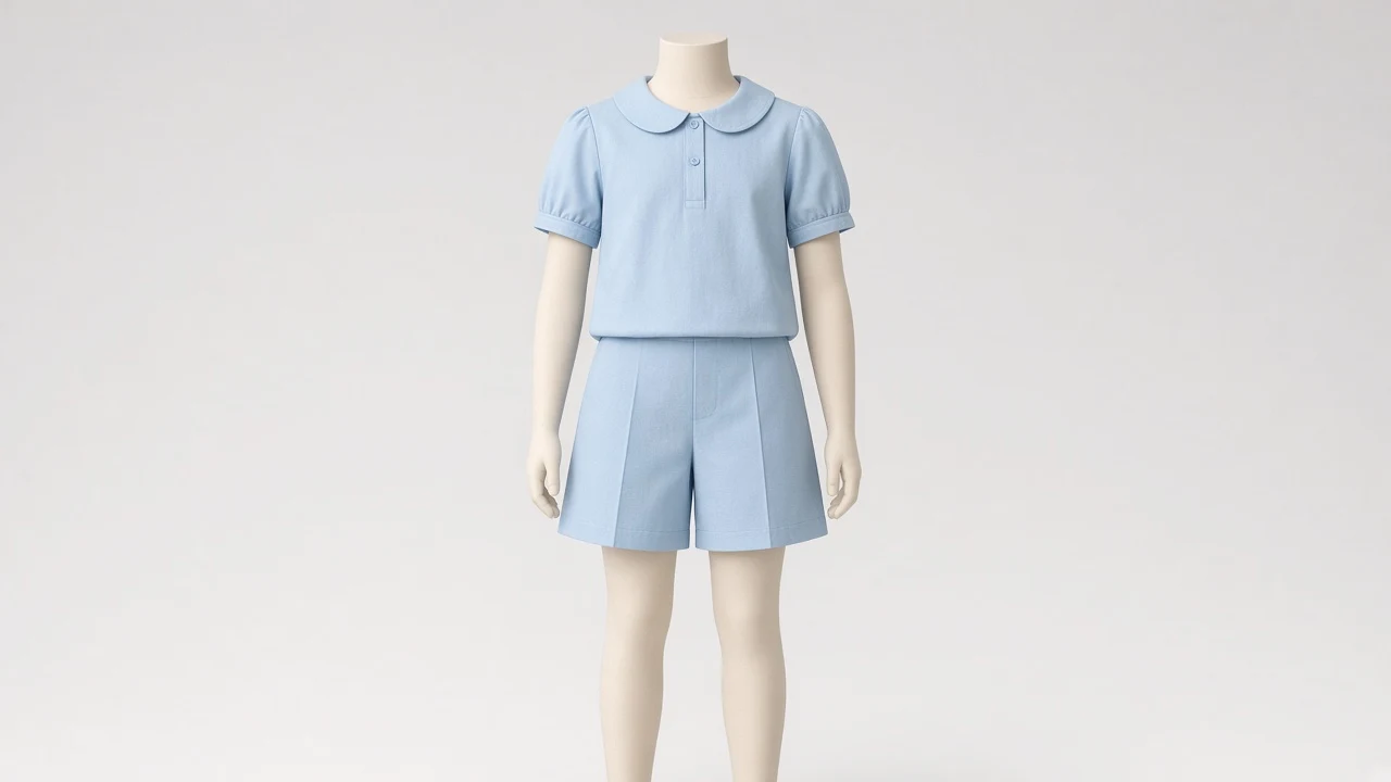 Powder Blue Peter Pan Shorts Co-ord - Girls Peter Pan Collar Top with Shorts | Custom Tailored
