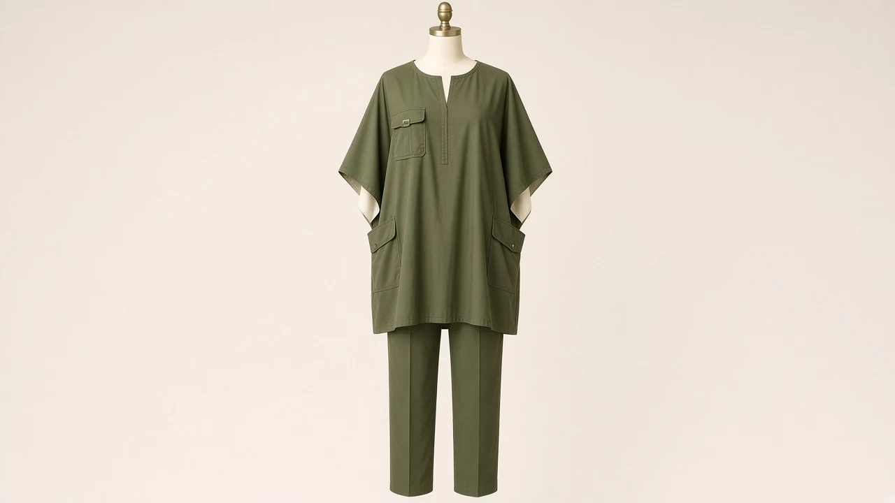 Olive Green Utility Kaftan Set – Olive Cotton Utility Kaftan with Cargo-Style Trousers | Custom Tailored