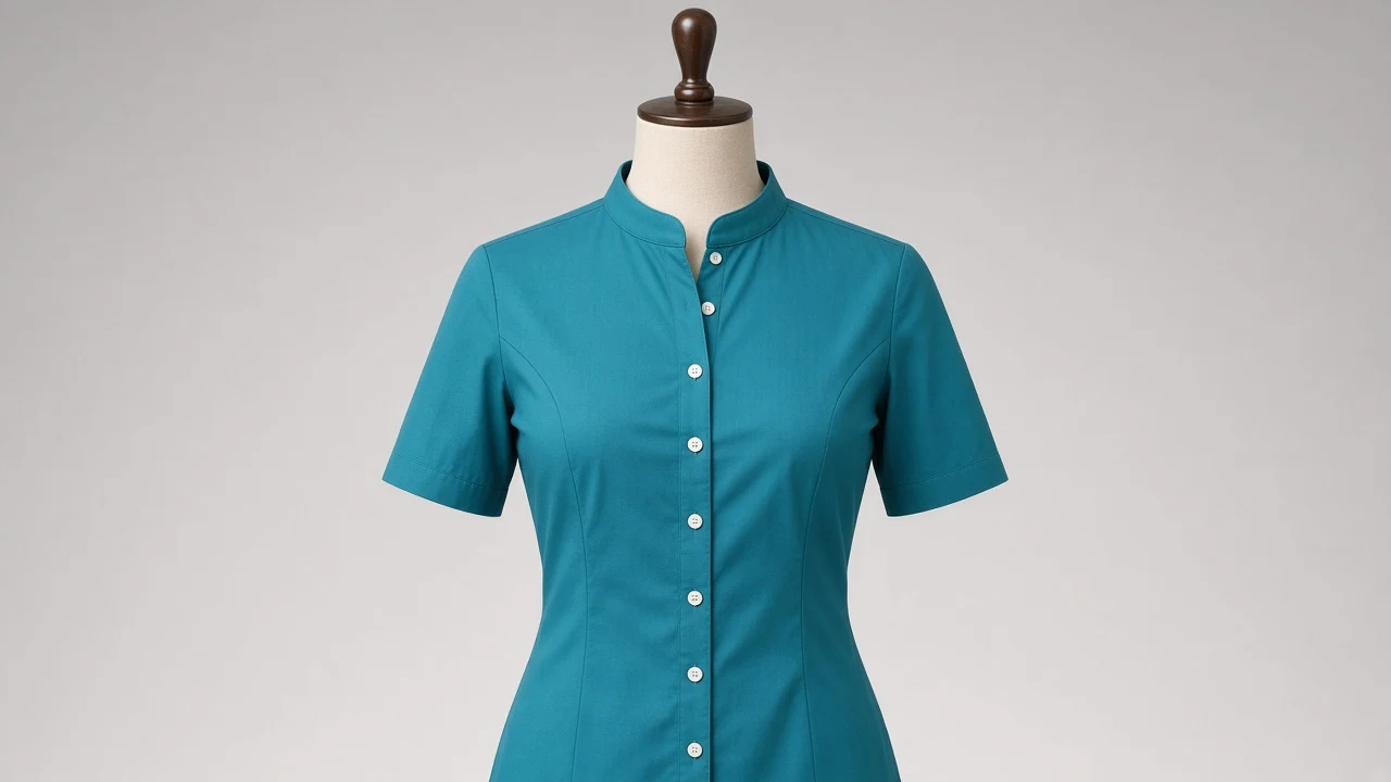 Teal Poplin Club Collar Half Sleeve Shirt - Women's Solid Teal Club Collar Shirt | Custom Tailored
