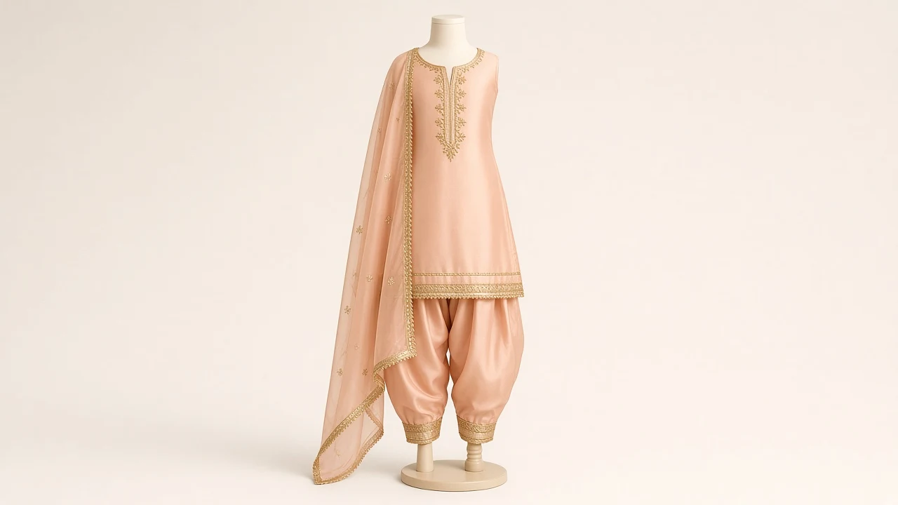 Peach Patiala Salwar Kameez – Girls Soft Peach Silk Patiala Set with Gota | Custom Tailored Kids