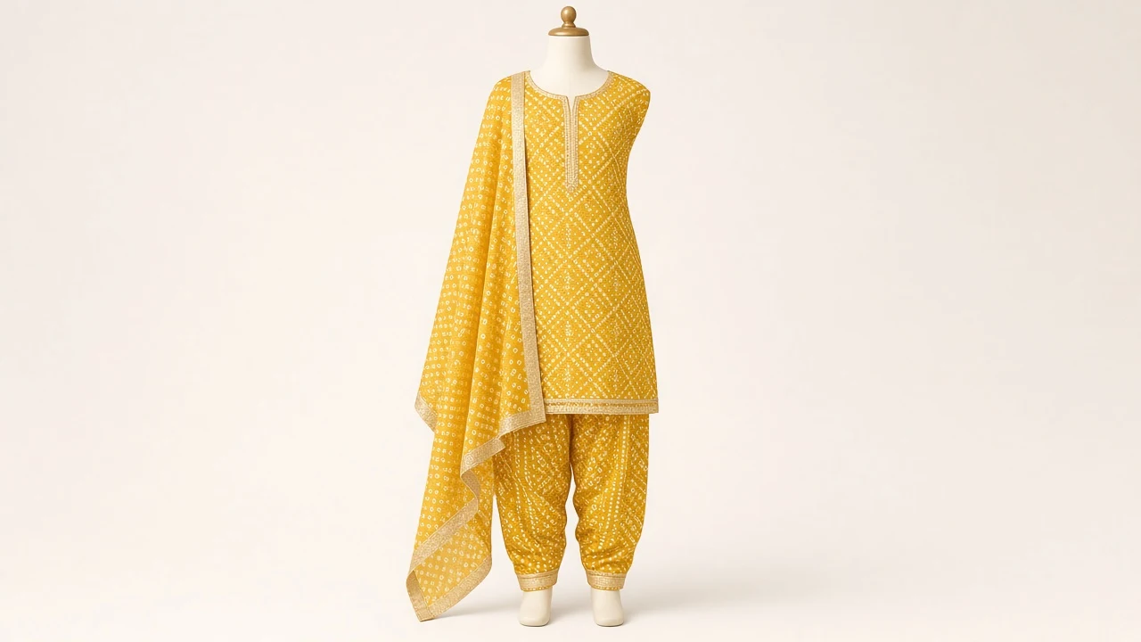 Yellow Bandhani Salwar Kameez – Girls Mustard Yellow Tie-Dye Cotton Set | Custom Tailored Kids