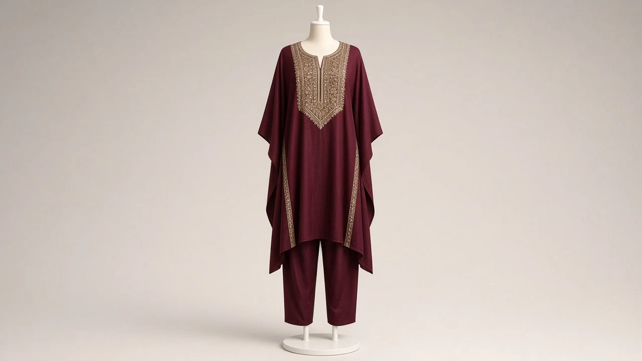 Maroon Festive Kaftan Set – Deep Maroon Embellished Kaftan with Maroon Trousers | Custom Tailored
