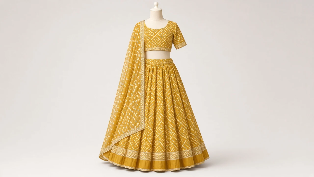 Yellow Bandhani Festive Lehenga – Girls Mustard Yellow Bandhani Print Lehenga | Custom Tailored