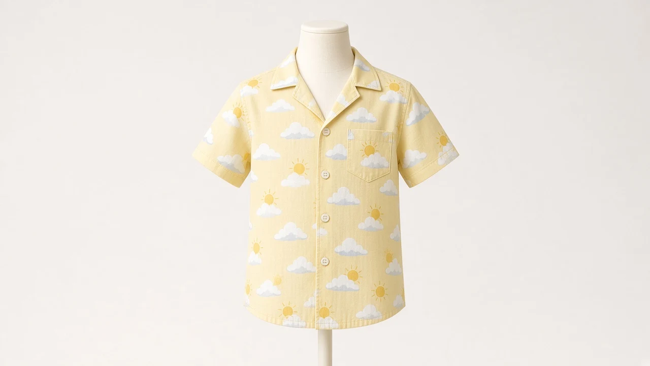 Yellow Sunshine Print Cotton Shirt – Boys' Yellow Sun & Cloud Print Shirt | Custom Tailored Kids