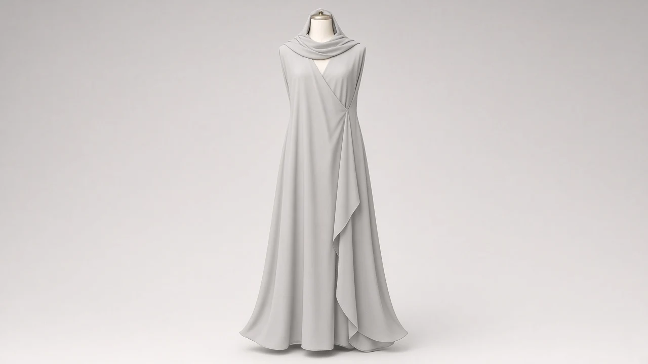 Light Grey Draped Wrap Abaya – Light Grey Contemporary Wrap-Style Draped Abaya | Custom Tailored