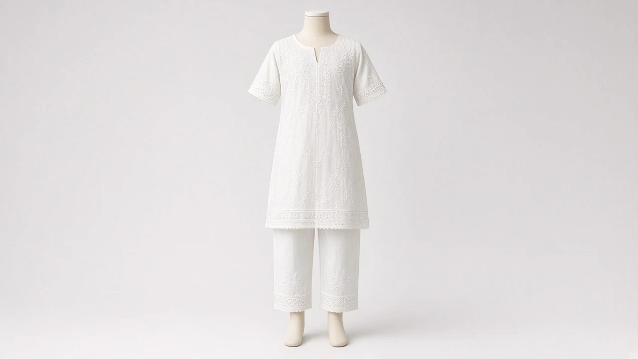 White Chikankari Kurti Set – Girls White Lucknowi Chikankari Kurti with Pants | Custom Tailored