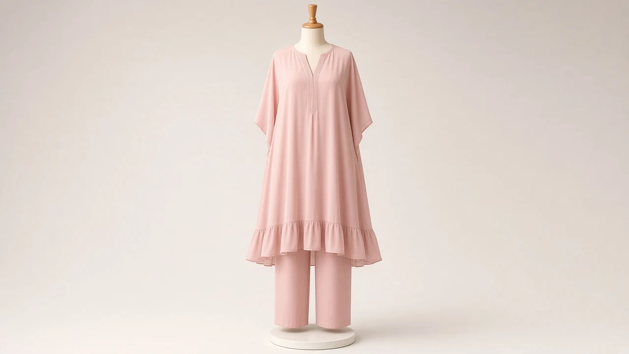 Blush Pink Frill Kaftan Set – Blush Pink Frill-Hem Kaftan with Matching Trousers | Custom Tailored