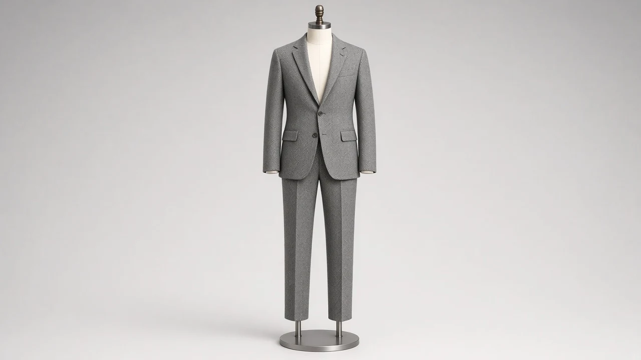 Grey Herringbone Suit – Men's Grey Herringbone Blazer + Trousers | Custom Tailored