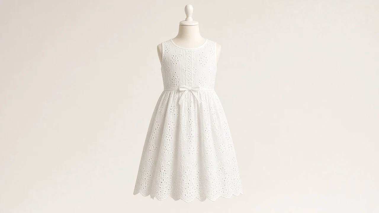 White Eyelet Cotton Frock – White Schiffli Eyelet Kids Frock | Custom Tailored
