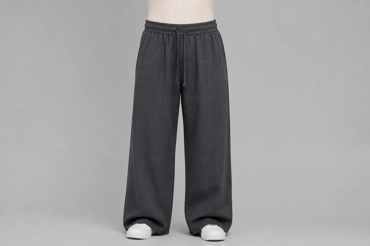 Charcoal Cotton Wide-Leg Pants – Charcoal Cotton Baggy Wide-Leg | Custom Tailored