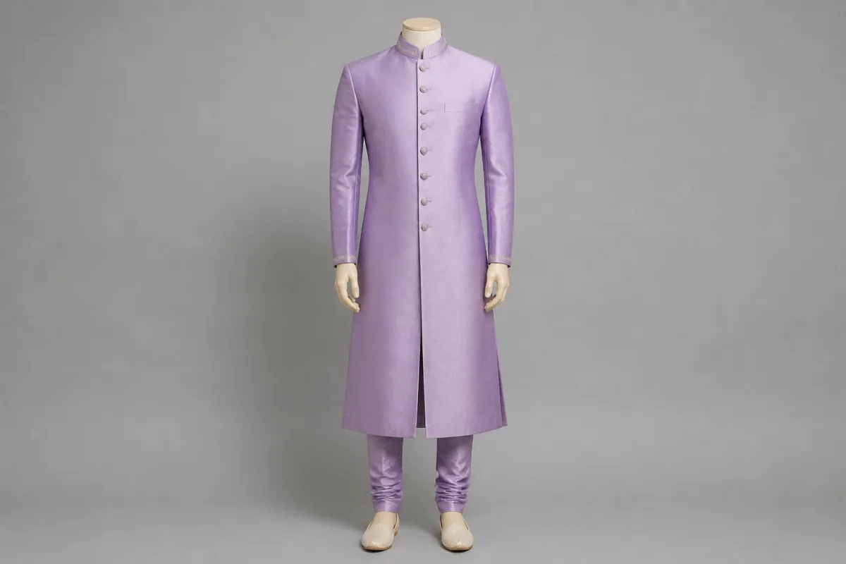 Lavender Silk Sherwani – Men's Lavender Silk Festive Sherwani + Churidar | Custom Tailored
