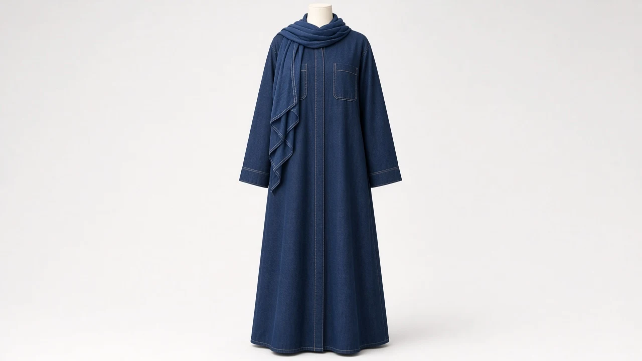 Indigo Blue Denim Style Abaya – Denim Blue Cotton Abaya with Stitching Details | Custom Tailored