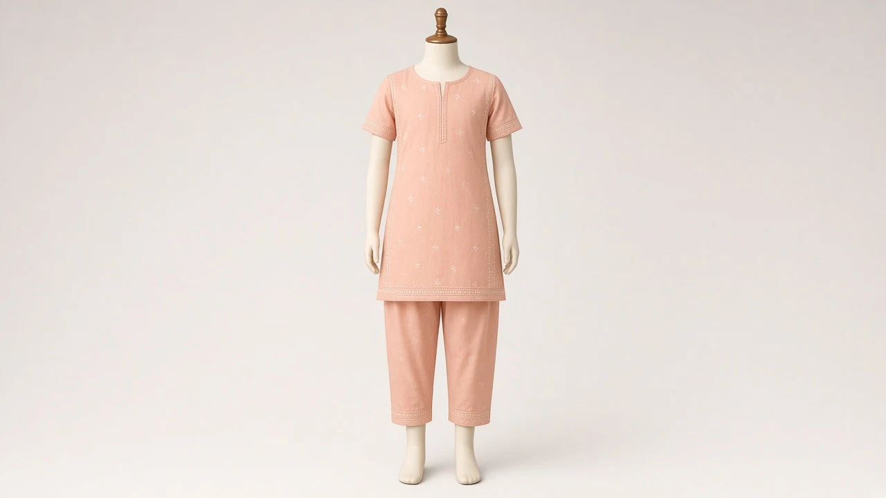 Peach Soft Kurti Set – Girls Soft Peach Kurti with Pants | Custom Tailored