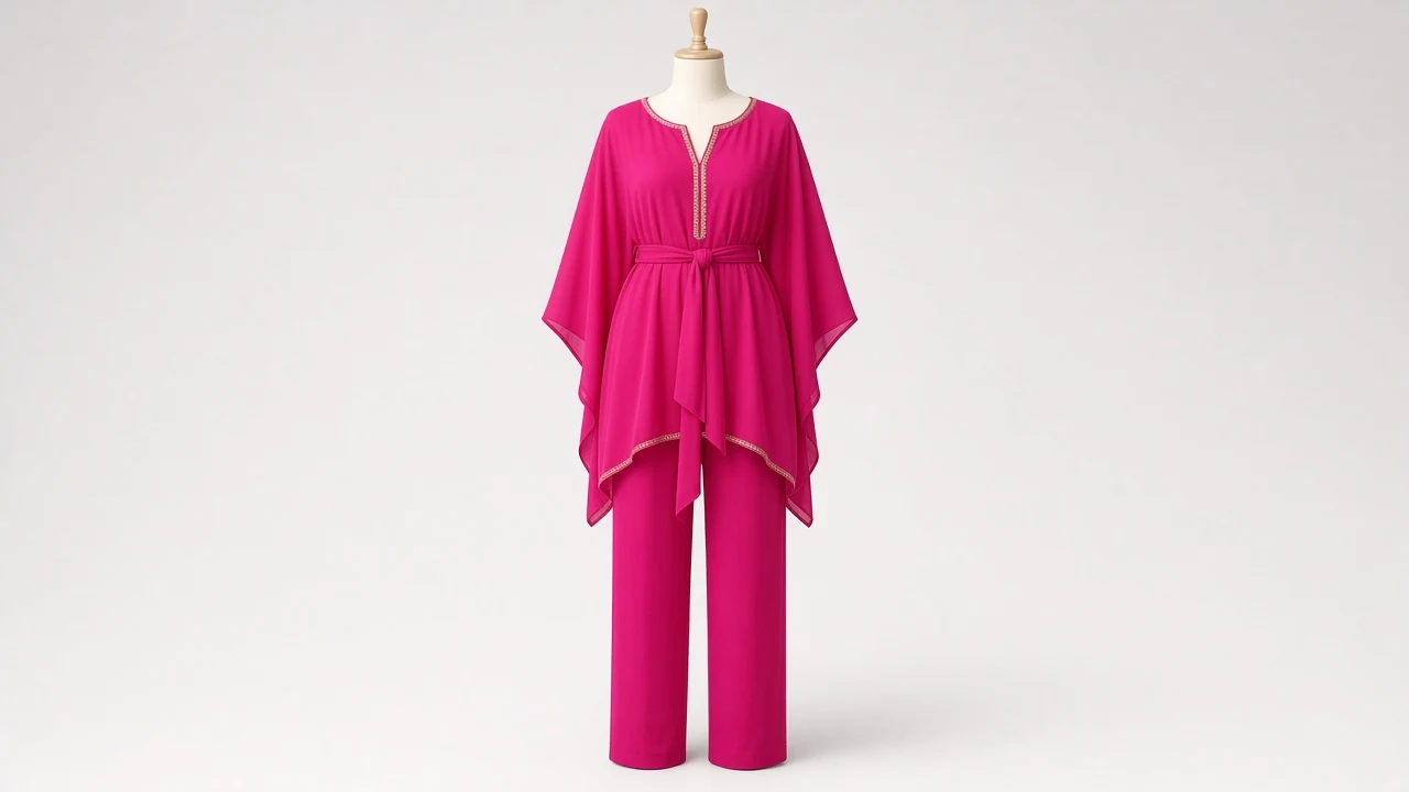 Hot Pink Party Kaftan Set – Hot Pink Georgette Kaftan with Matching Trousers | Custom Tailored