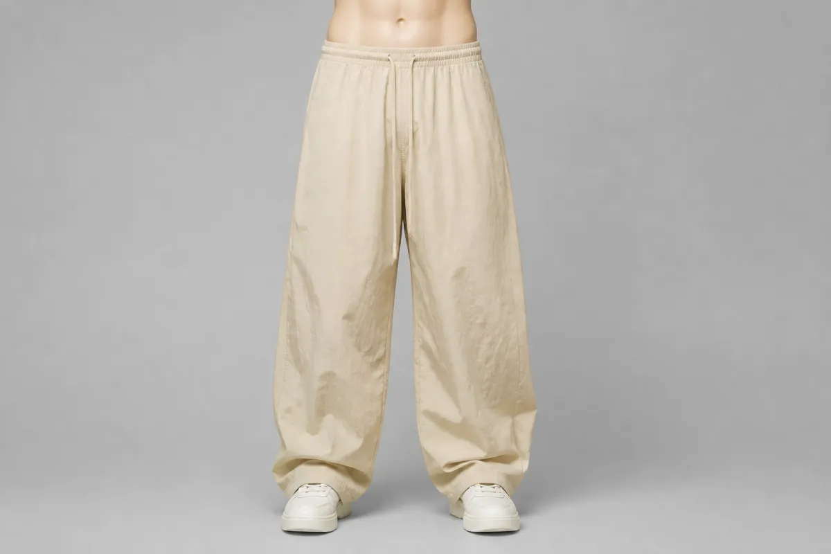Cream Nylon Parachute Pants – Cream Nylon Baggy Parachute | Custom Tailored