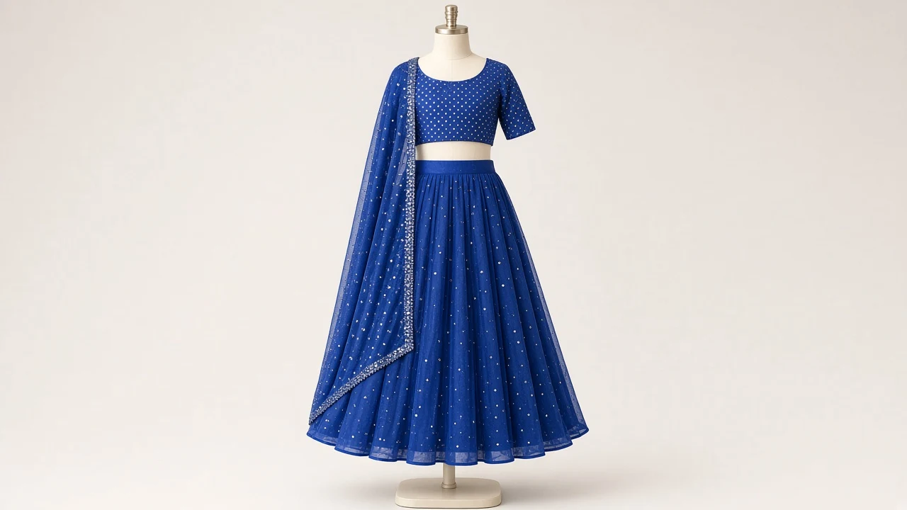 Royal Blue Sequin Wedding Guest Lehenga – Girls Royal Blue Sequin Lehenga | Custom Tailored