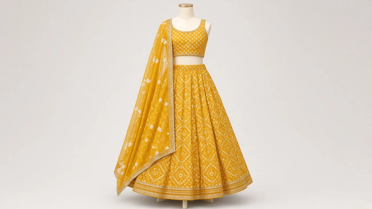 Mustard Bandhani Festive Lehenga – Girls Mustard Yellow Bandhani Lehenga | Custom Tailored