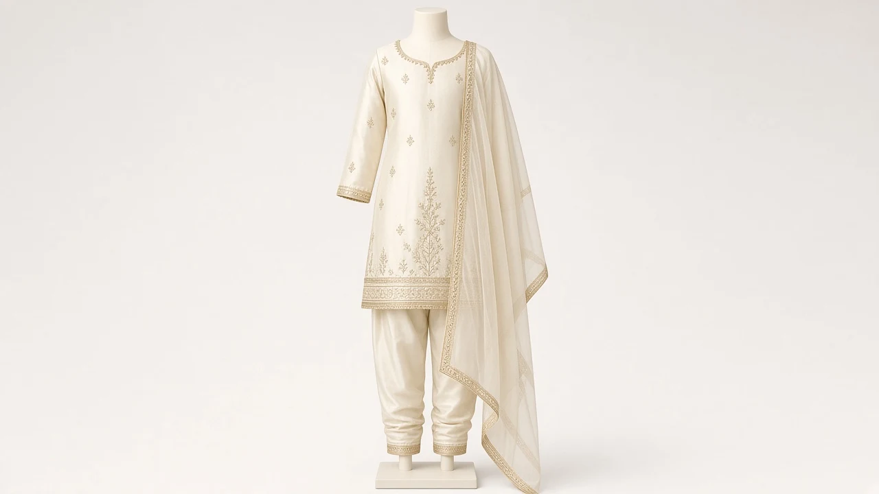 Ivory Silk Eid Salwar Kameez – Girls Ivory Silk Festive Salwar Kameez with Dupatta | Custom Tailored Kids