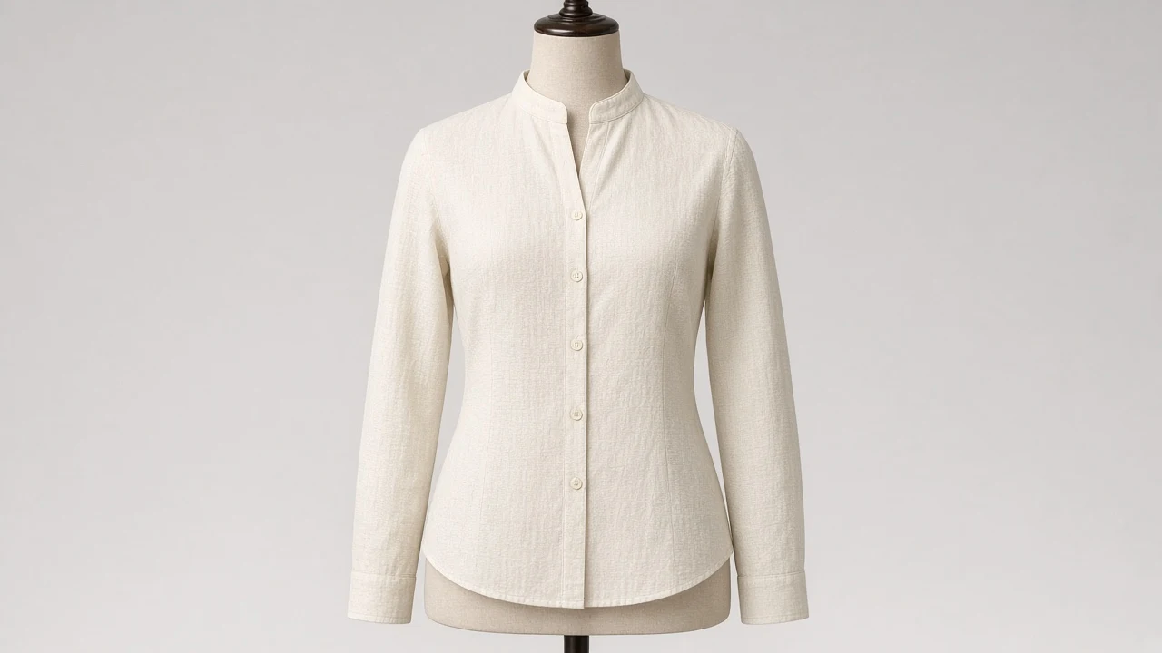 Off-White Khadi Band Collar Full Sleeve Shirt - Women's Solid Off-White Khadi Shirt | Custom Tailored