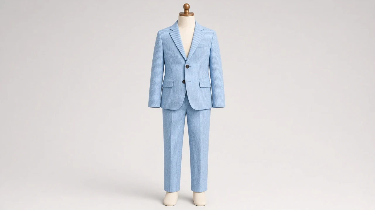 Sky Blue Seersucker Single-Breasted Suit – Boys' Sky Blue Seersucker Summer Blazer + Trousers | Custom Tailored Kids