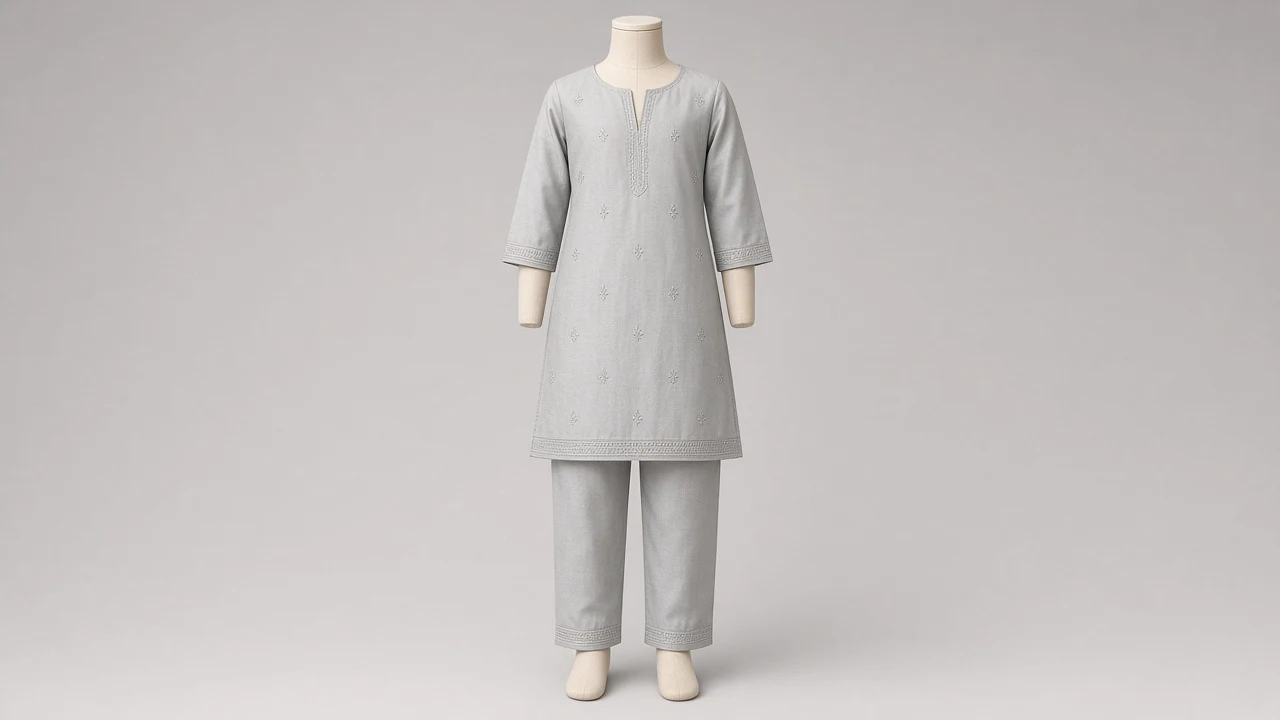 Silver Grey Formal Kurti Set – Girls Silver Grey Formal Kurti with Pants | Custom Tailored