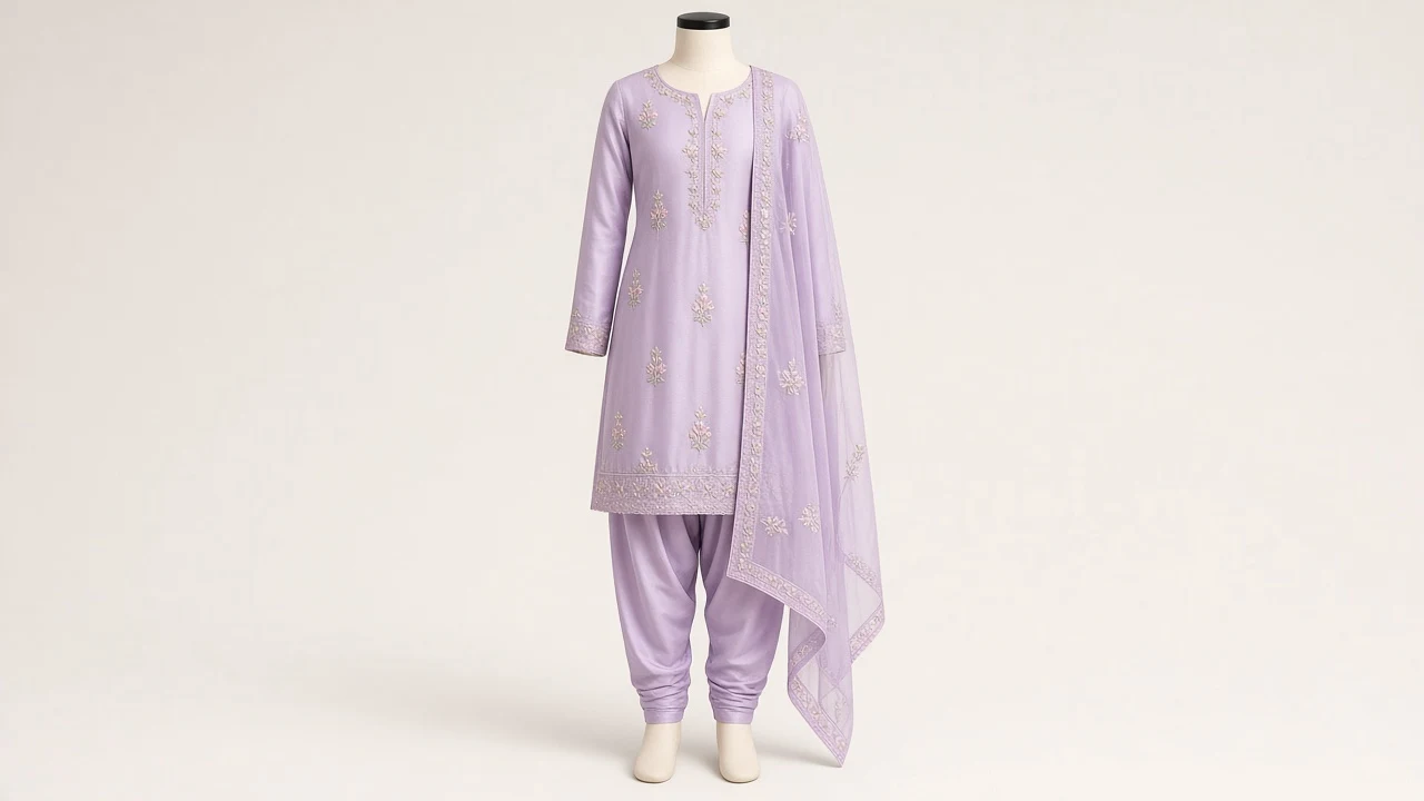 Lilac Resham Churidar Kameez – Girls Lilac Soft Silk with Floral Embroidery | Custom Tailored Kids
