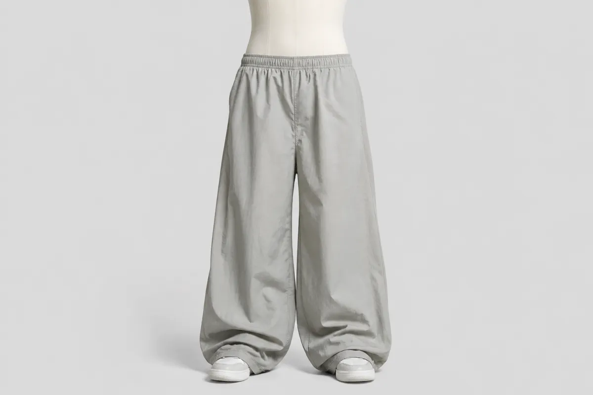 Grey Nylon Parachute Pants – Grey Nylon Baggy Parachute | Custom Tailored