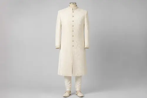 Ivory Velvet Sherwani – Men's Ivory Velvet Festive Sherwani + Churidar | Custom Tailored