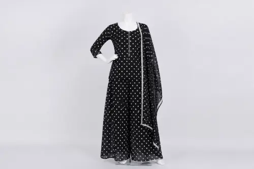 Polka Dot Rayon Kurti Set – Multi Polka Dot Rayon Kurti with Palazzo | Custom Tailored