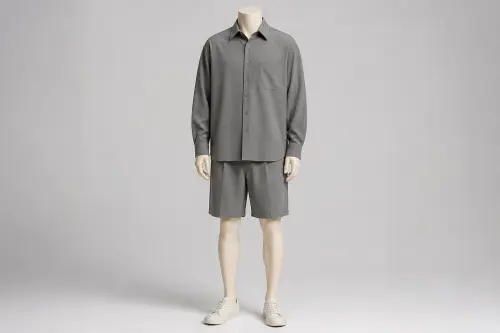 Grey Full-Sleeve Oversized Shorts Co-ord – Men's Grey Oversized Shirt + Shorts | Custom Tailored