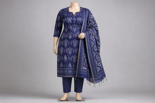 Indigo Ikat Weave Salwar Kameez – Handloom Cotton Silk Pochampally Set | Custom Tailored