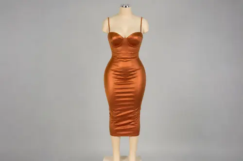 Copper Satin Bodycon Dress – Copper Satin Midi Bodycon | Custom Tailored