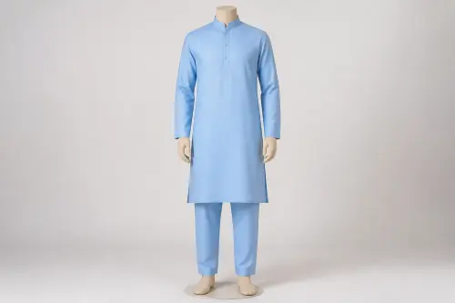 Sky Blue Cotton Kurta Pajama – Men's Sky Blue Cotton Ethnic Set | Custom Tailored