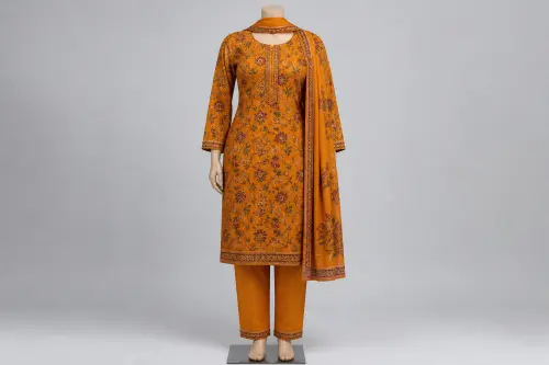 Turmeric Orange Kalamkari Salwar Kameez – Cotton Silk Hand-Print Set | Custom Tailored