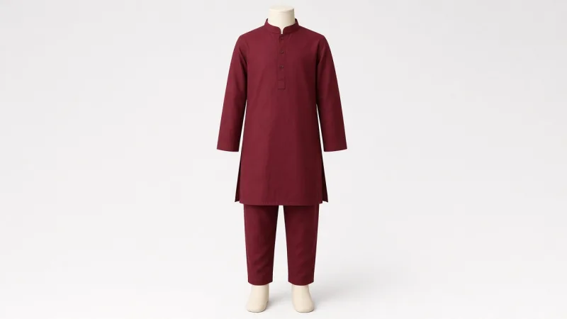 Burgundy Cotton Kurta Set – Boys' Burgundy Cotton Festive Kurta Pajama | Custom Tailored Kids