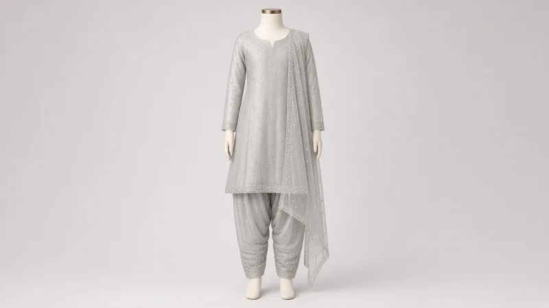 Silver Grey Crystal Salwar Kameez – Girls Organza with Crystal and Sequin | Custom Tailored Kids