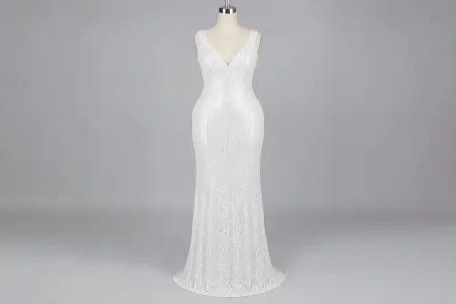 White Sequin Reception Gown – White Sequin Floor-Length Gown | Custom Tailored
