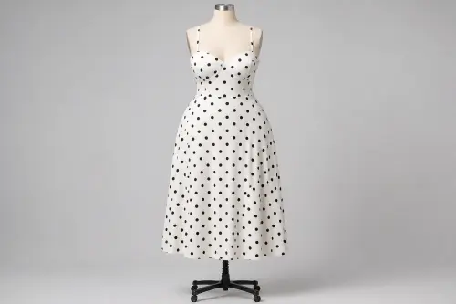 Polka Dot A-Line Dress – Black Dot on White Cotton A-Line Midi | Custom Tailored