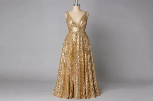 Gold Sequin Evening Gown – Gold Sequin Floor-Length Gown | Custom Tailored