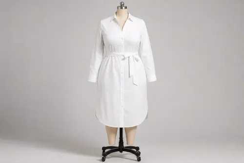 White Cotton Shirt Dress – White Cotton Knee-Length Shirt Dress | Custom Tailored