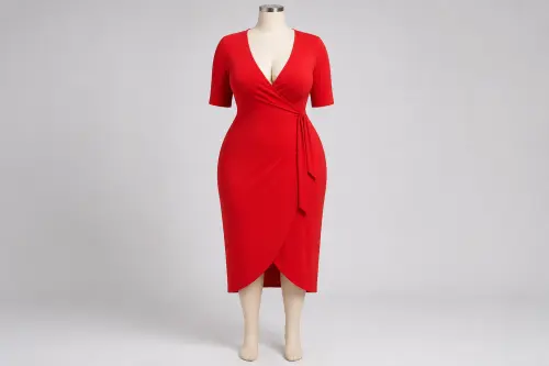 Red Wrap Dress – Red Crepe Wrap Midi Dress | Custom Tailored