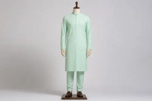 Mint Chikankari Kurta Pajama – Men's Mint Chikankari Set | Custom Tailored