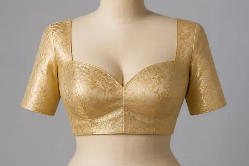 Champagne Brocade Sweetheart Blouse – Gold Tissue Brocade Designer Blouse | Custom Tailored