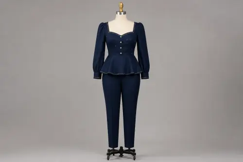 Navy Peplum Pencil Co-ord – Navy Peplum Top with Pencil Pants | Custom Tailored