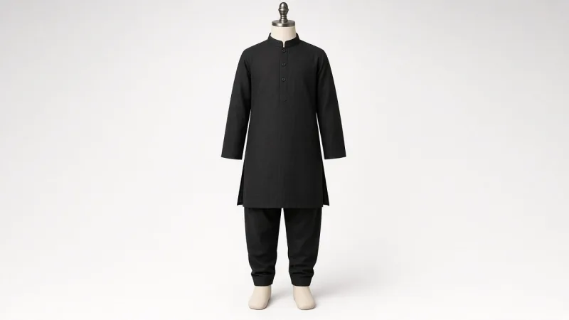 Black Cotton Kurta Set – Boys' Black Cotton Ethnic Kurta Pajama | Custom Tailored Kids
