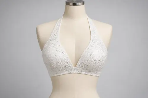 White Sequined Halter Neck Blouse – Georgette Designer Halter with Silver Sequins | Custom Tailored