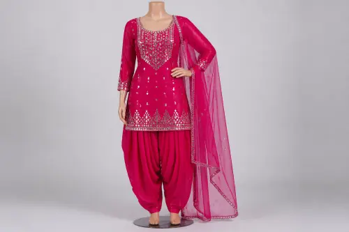Magenta Mirror Patiala Kameez – Hot Pink Set with Shisha Mirror Work | Custom Tailored