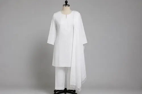 White Cotton Straight Kurti Set – White Cotton Kurti with Straight pants | Custom Tailored