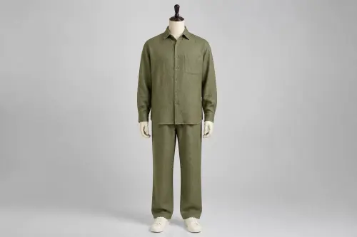 Olive Linen Full-Sleeve Loose Pant Co-ord – Men's Olive Linen Shirt + Loose Pants | Custom Tailored